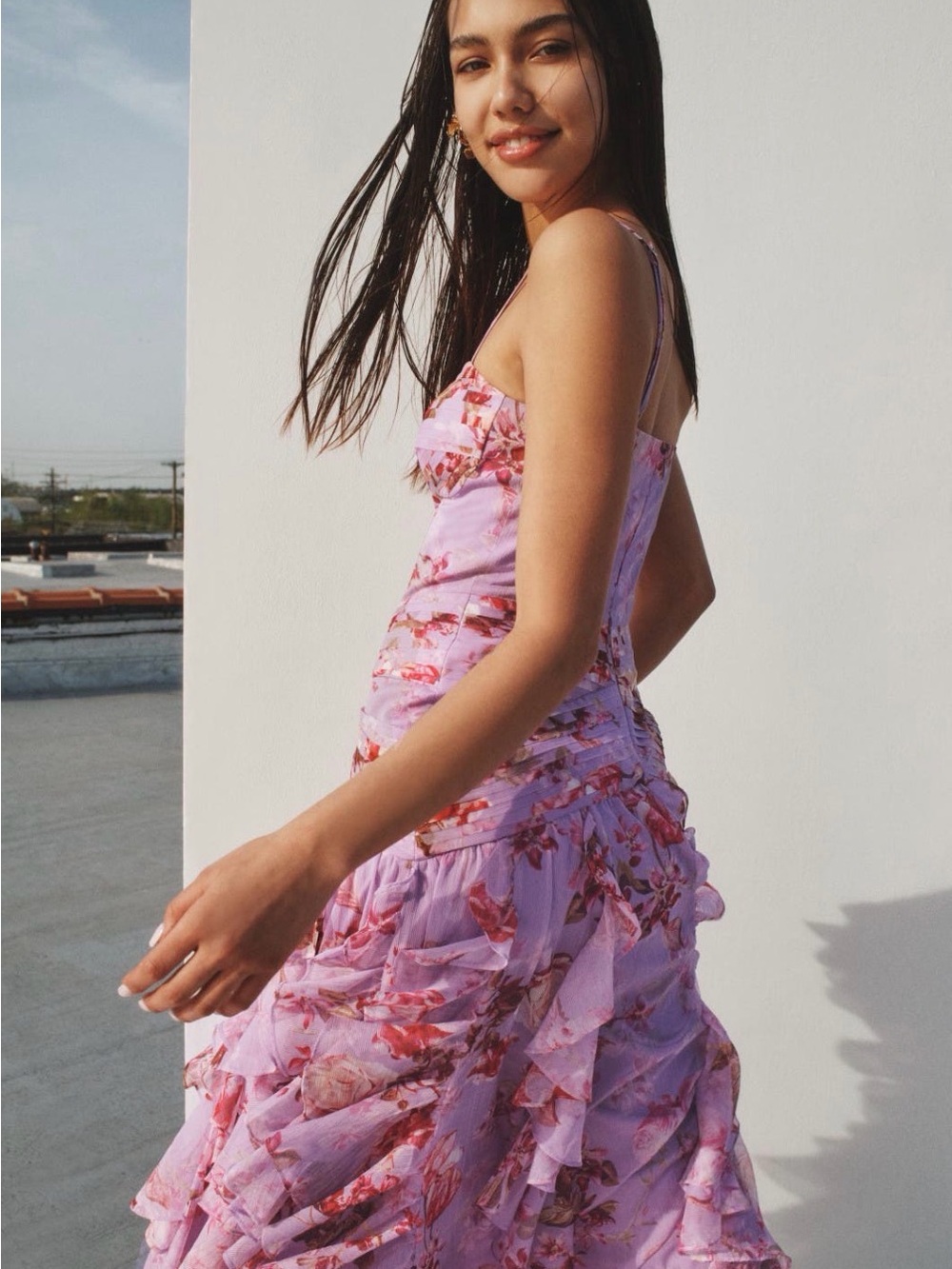 PatBO Lavender Floral Ruffle Maxi Dress - size 12 - NWOT - Picture 3 of 7